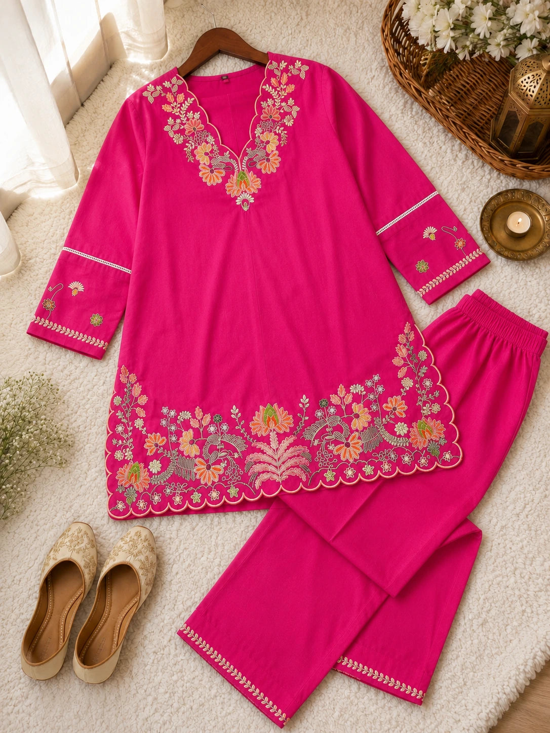 Floral Embroidered Cotton Co-ord Set for Party Wear
