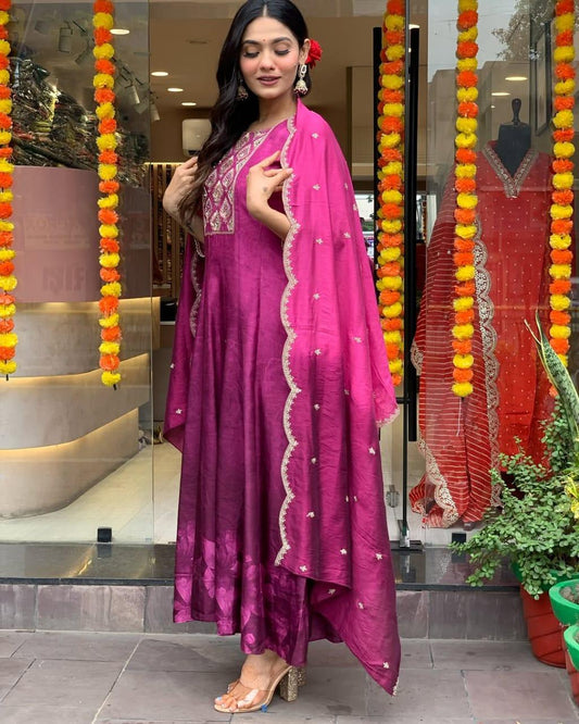 Rani Anarkali Suit with Organza Dupatta - Ramya