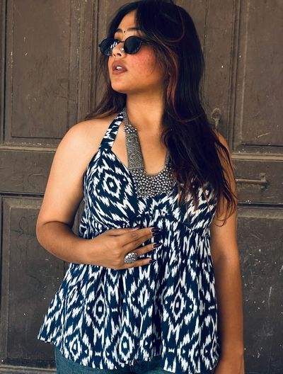 Blue IKat Halter Neck Top