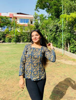 Load image into Gallery viewer, Green Motif Short Kurti

