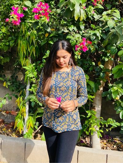 Green Motif Short Kurti
