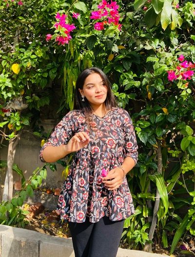 Black-Red Flared Short Kurti