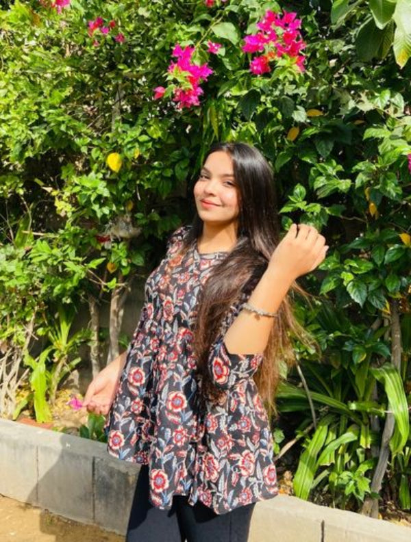 Black-Red Flared Short Kurti