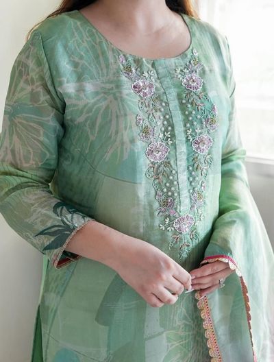 Green Tissue Kurta Set