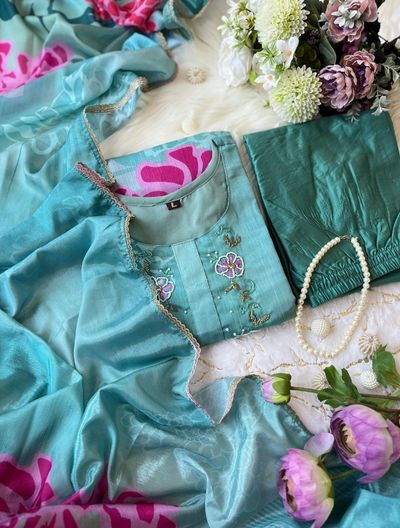 Green Tissue Kurta Set