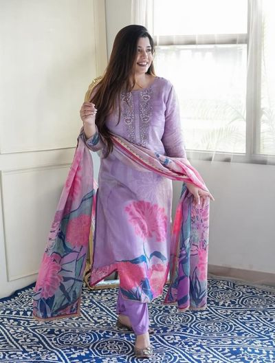 Lilac Tissue Kurta Set