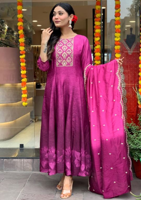 Rani Anarkali Suit with Organza Dupatta