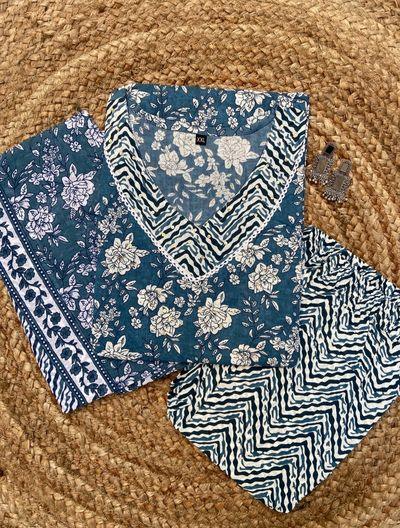 Blue Floral Kurta Set - Ramya