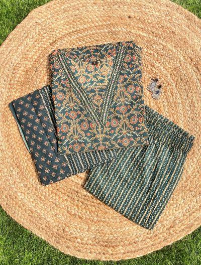 Green Kalamkari Kurta Set - Ramya