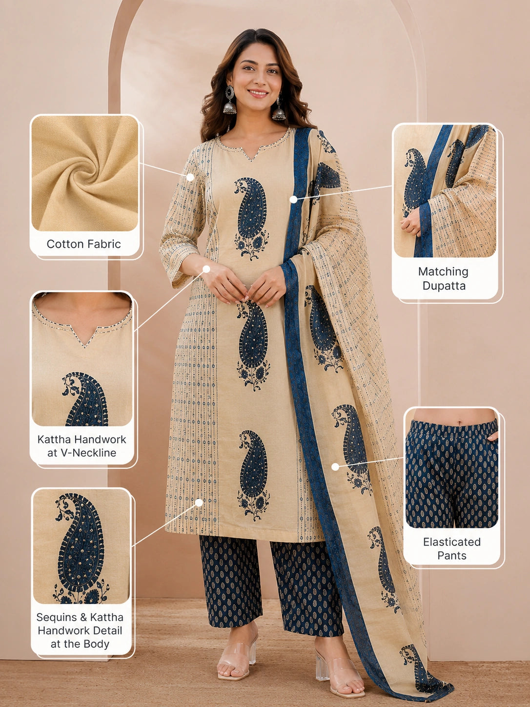 women's cotton kurta palazzo set