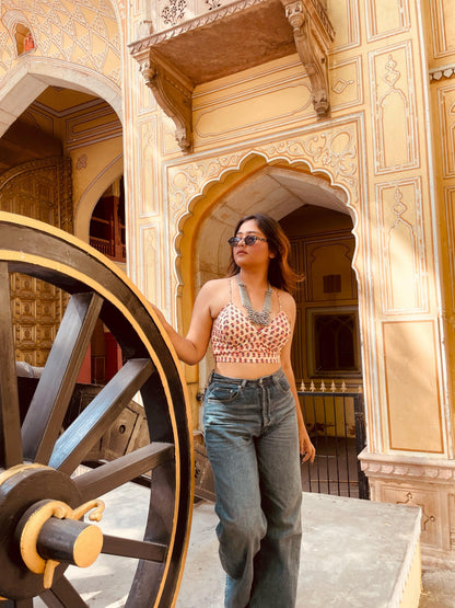 Red Printed Shirt & Bralette Combo - Ramya