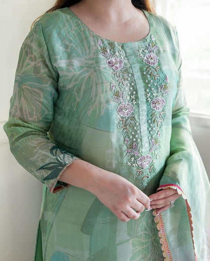 Green Tissue Kurta Set - Ramya