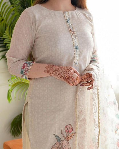 White Printed Kurta Set - Ramya