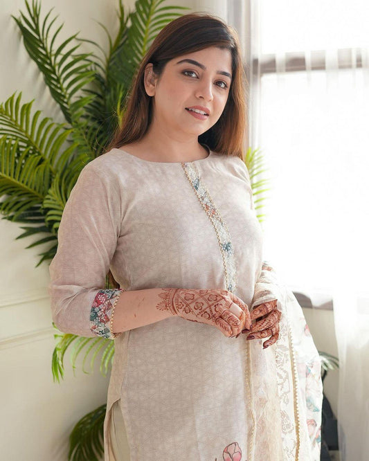 White Printed Kurta Set - Ramya