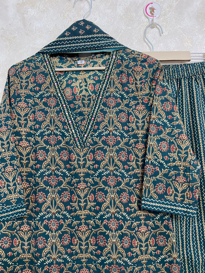 Green Kalamkari Kurta Set - Ramya