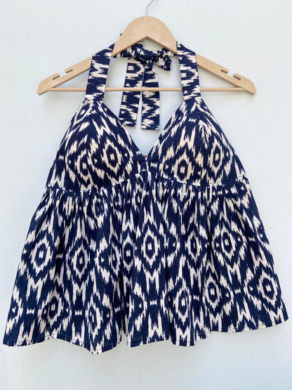 Blue IKat Halter Neck Top - Ramya