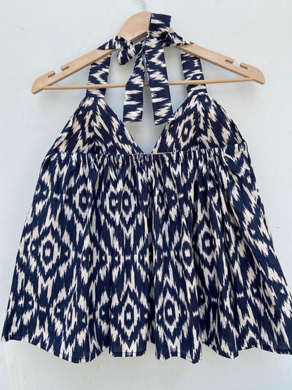 Blue IKat Halter Neck Top - Ramya