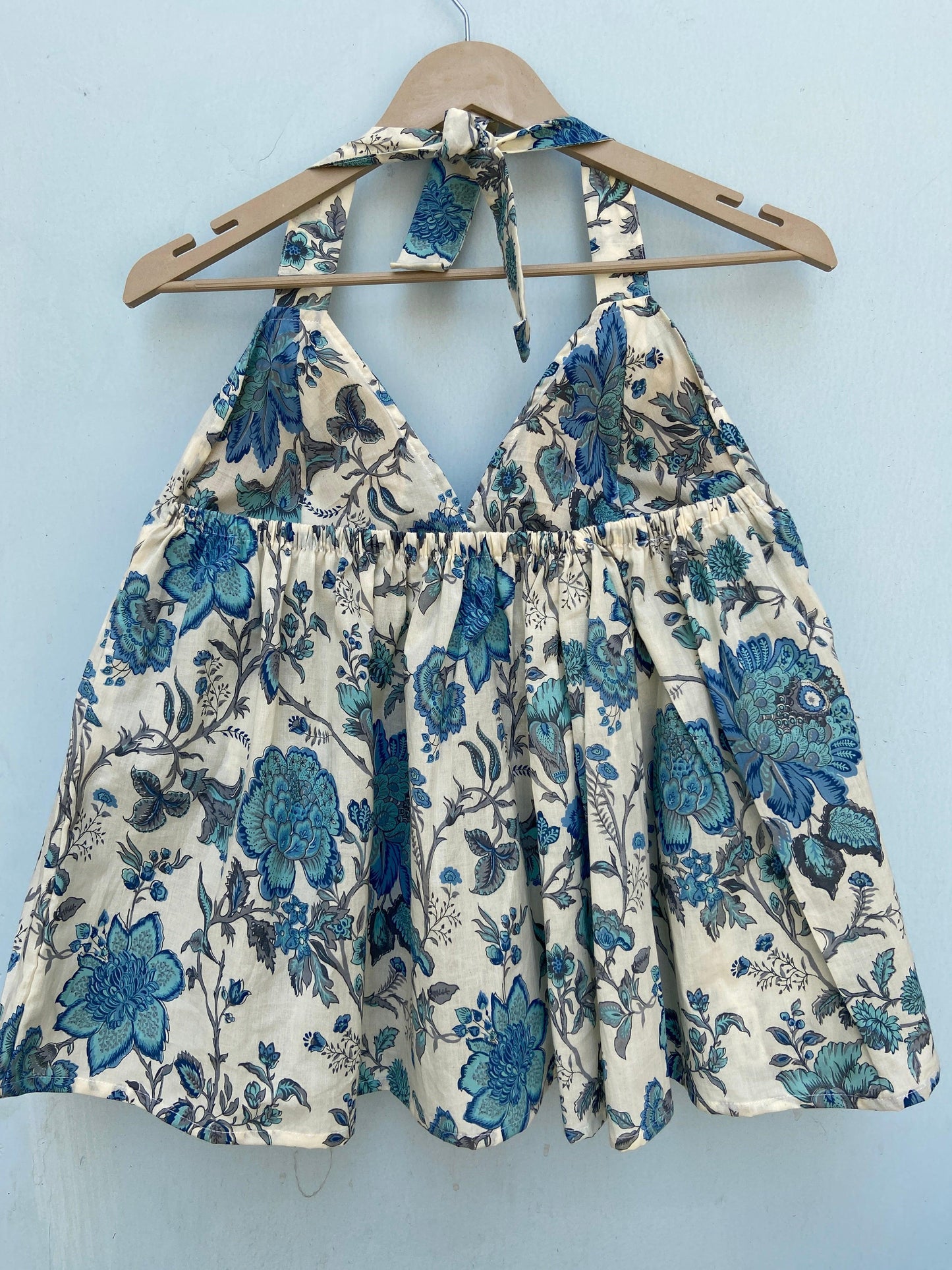White Blue Jaal Halter Neck Top - Ramya