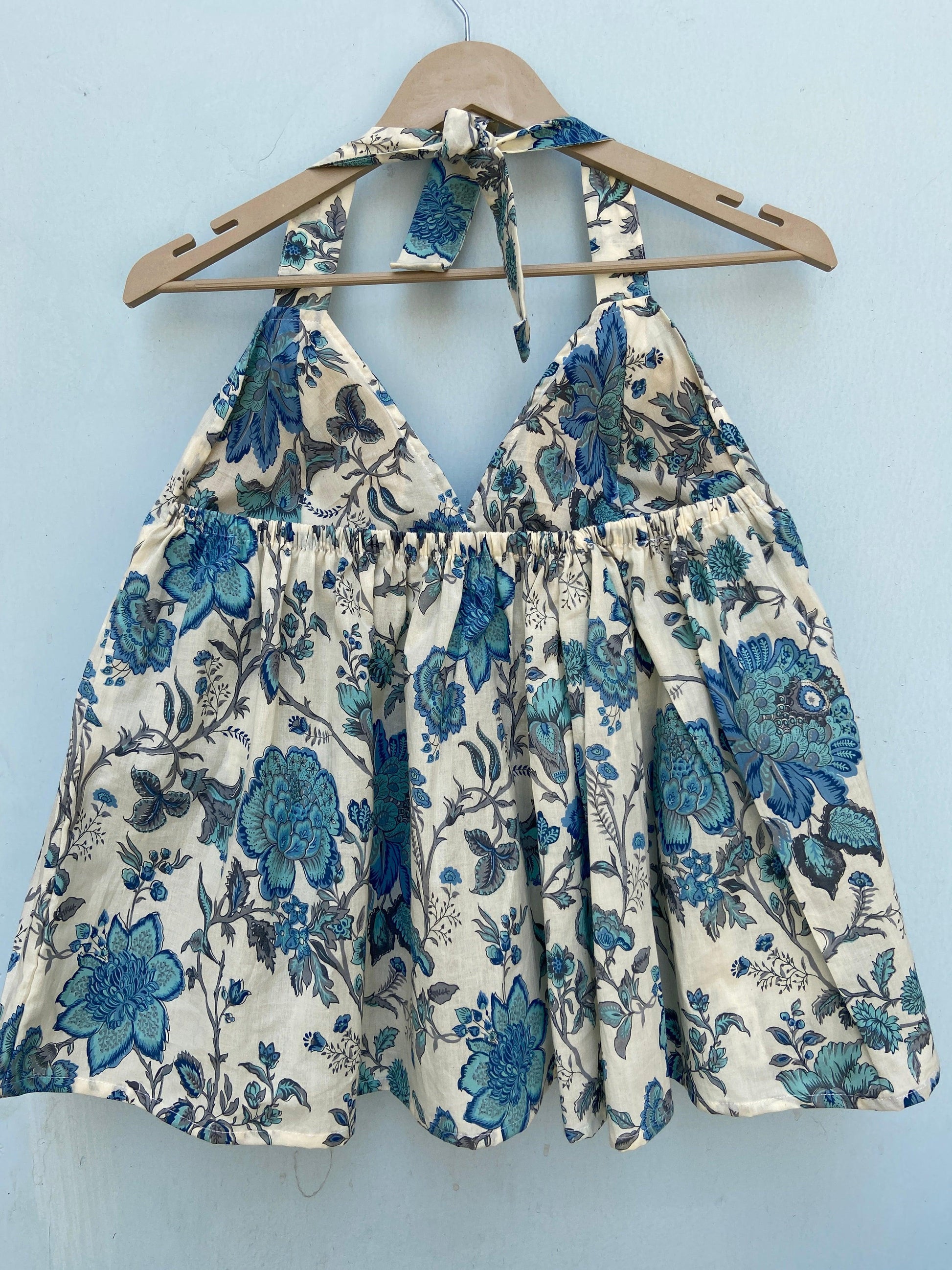 White Blue Jaal Halter Neck Top - Ramya