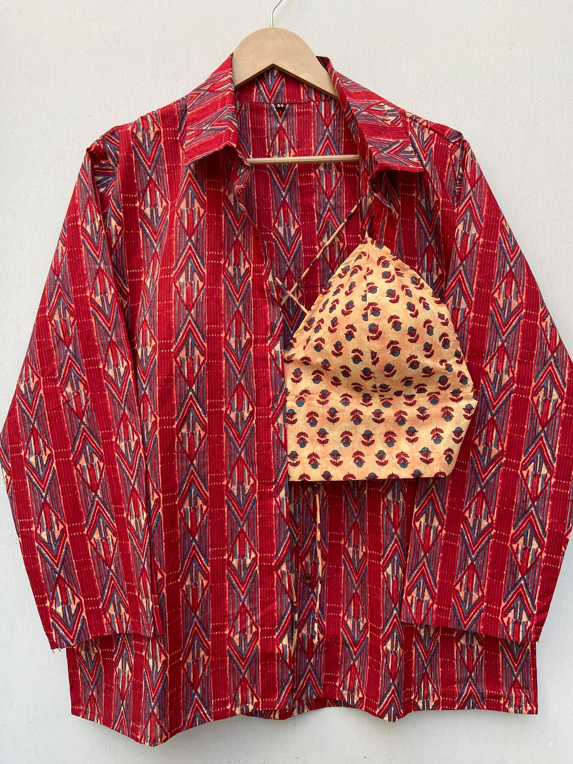 Red Printed Shirt & Bralette Combo - Ramya