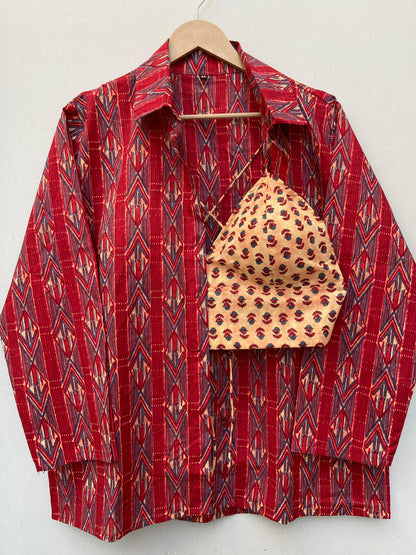 Red Printed Shirt & Bralette Combo - Ramya