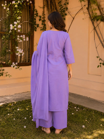 Lavender Embroidered Kurta Set with Dupatta