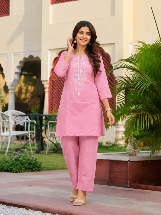Women's Cotton Matching Set in Light Pink