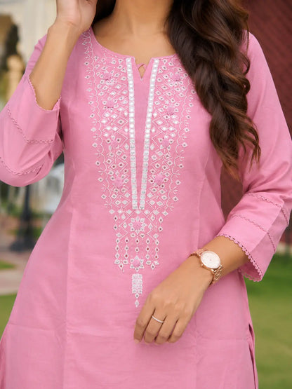 Embroidered Cotton Co-ord Set with Wide-Leg Pants