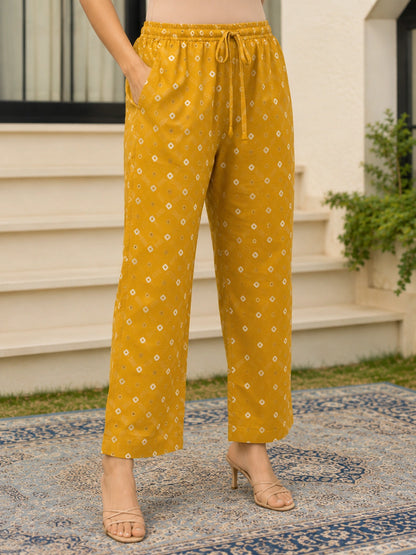 Mustard Cotton Printed Suit Set for Women with Dupatta