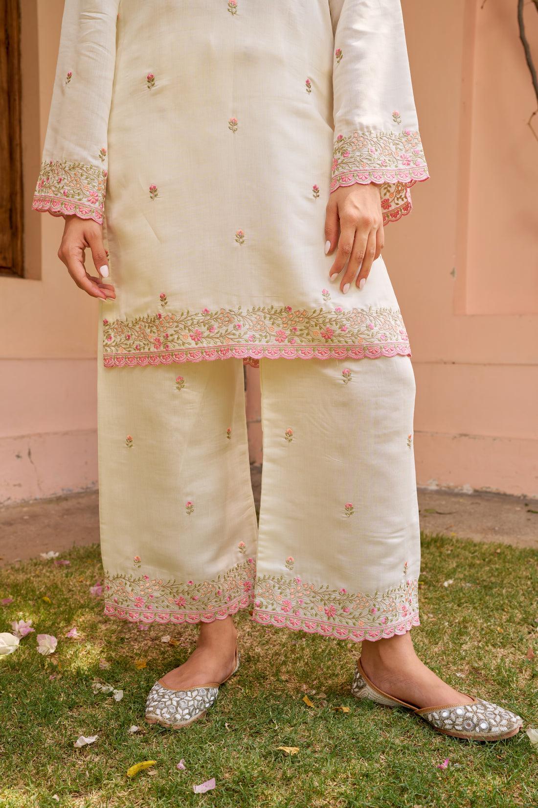 Bul-bul Ivory Embroidered Kurta Set. - Ramya