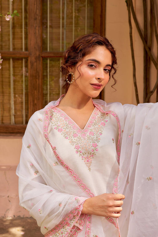 Bul-bul Ivory Embroidered Kurta Set. - Ramya