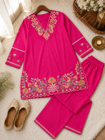 Floral Embroidered Cotton Co-ord Set for Party Wear