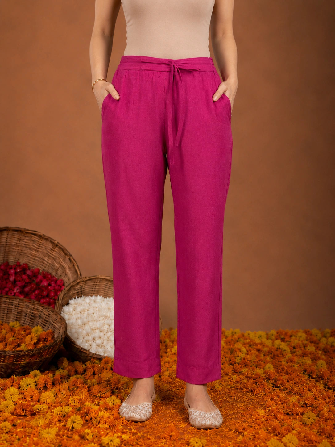 Pink silk blend floral printed suit with dupatta for women