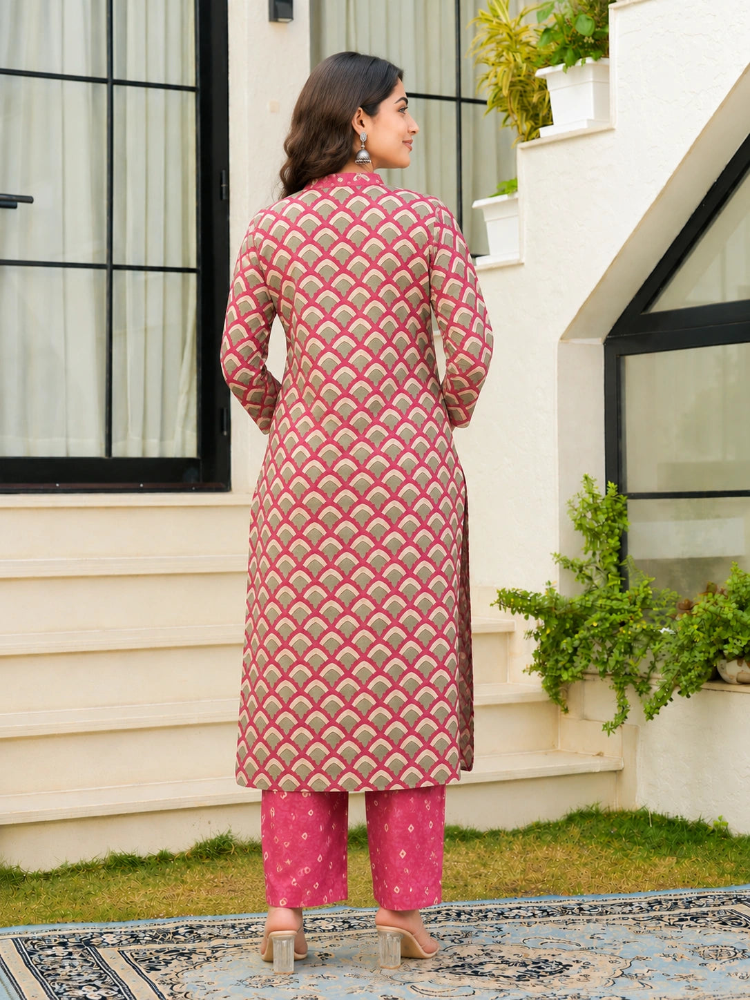 Dusty Pink Cotton Printed Suit Set for Women with Dupatta