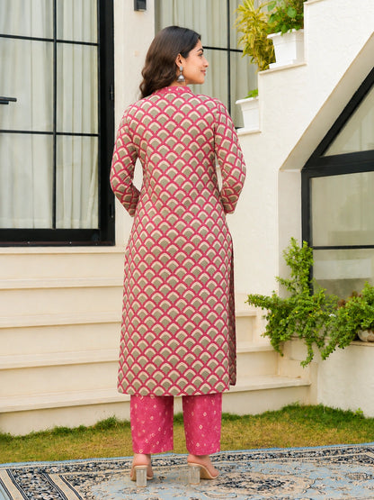 Dusty Pink Cotton Printed Suit Set for Women with Dupatta