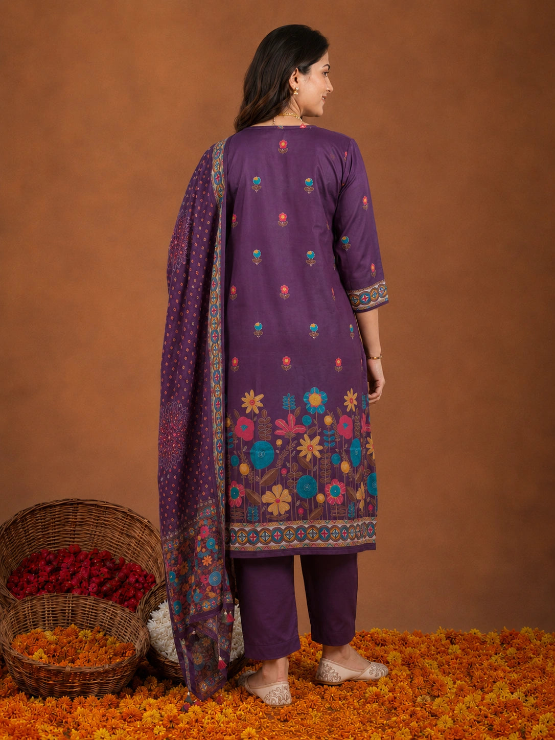 Purple Silk Blend Kurta Set with Dupatta
