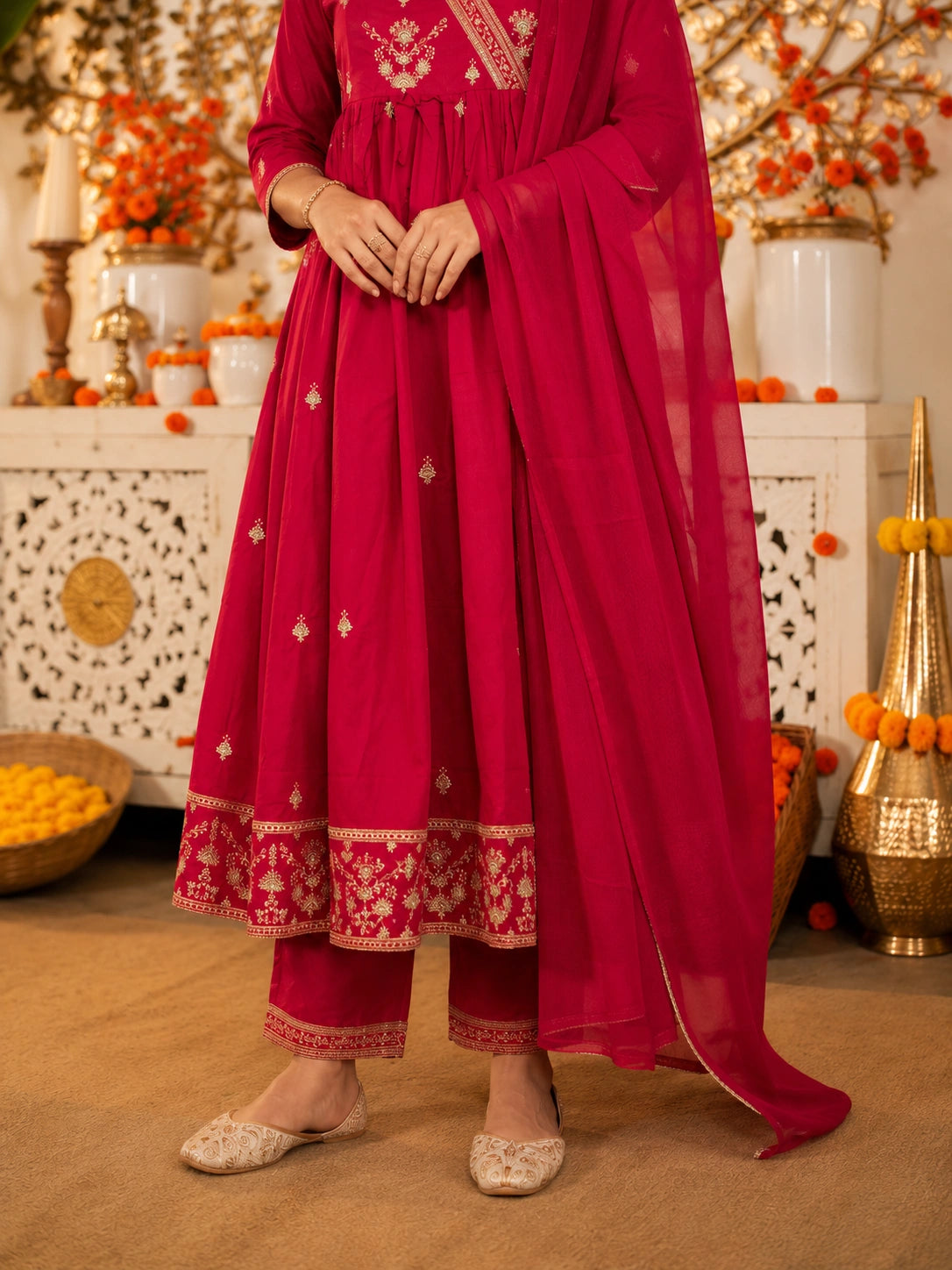 party wear red Anarkali suit