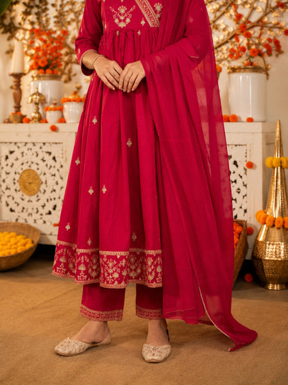 party wear red Anarkali suit