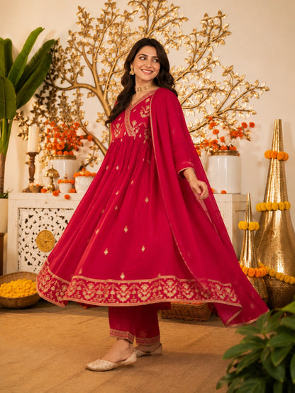 women's embroidered red Anarkali