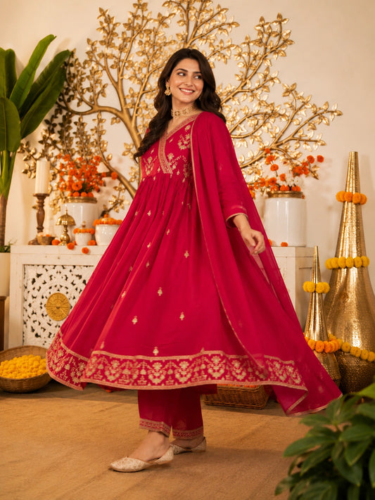women's embroidered red Anarkali