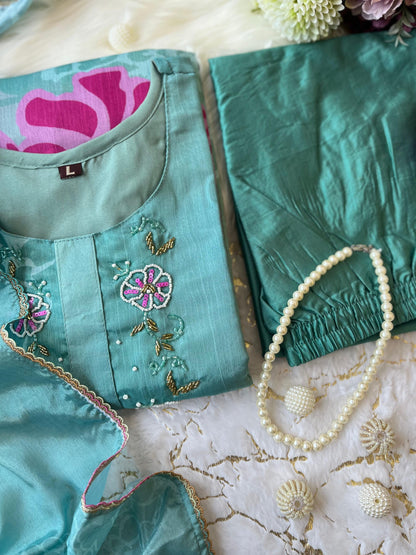Green Tissue Kurta Set - Ramya