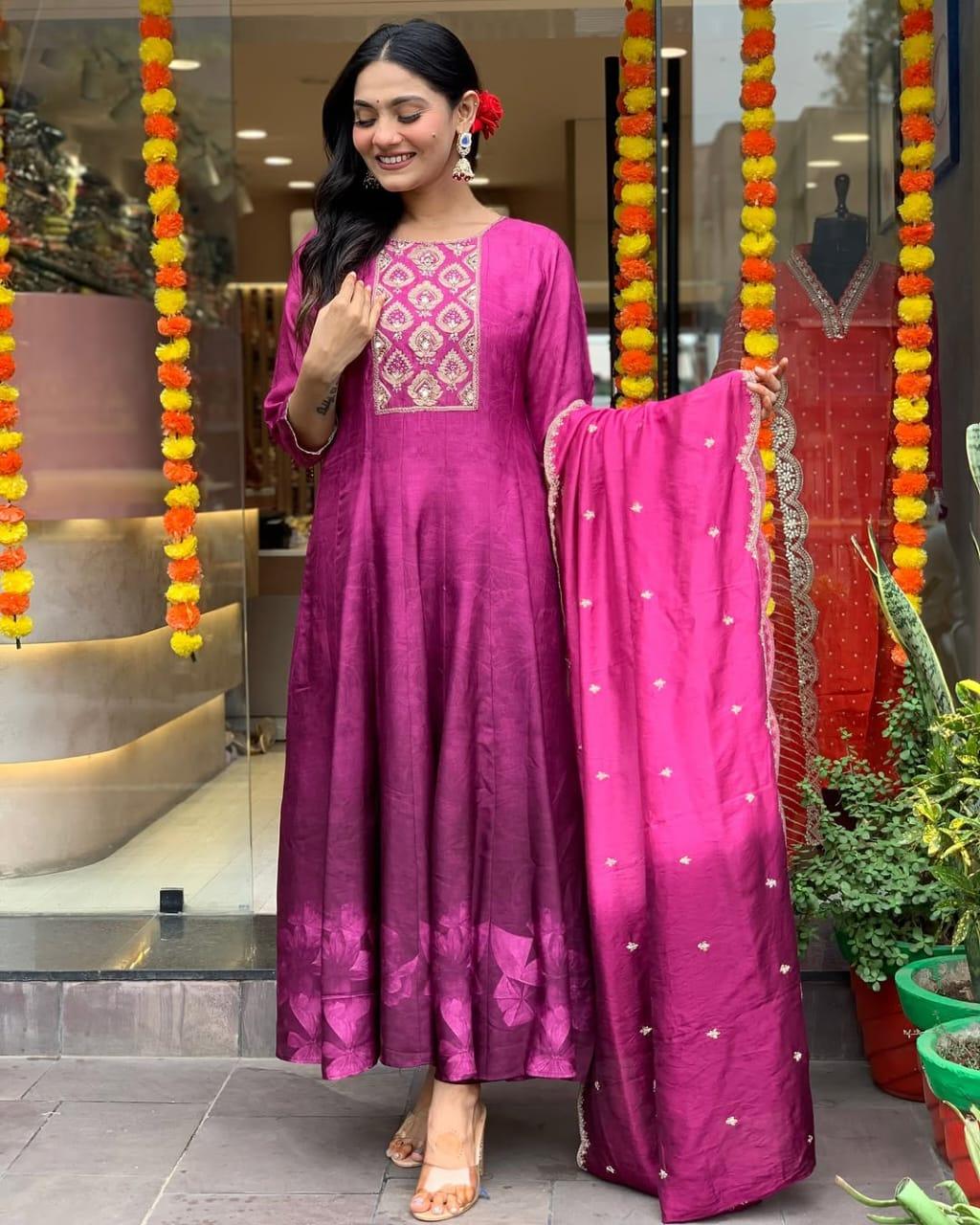 Rani Anarkali Suit with Organza Dupatta - Ramya