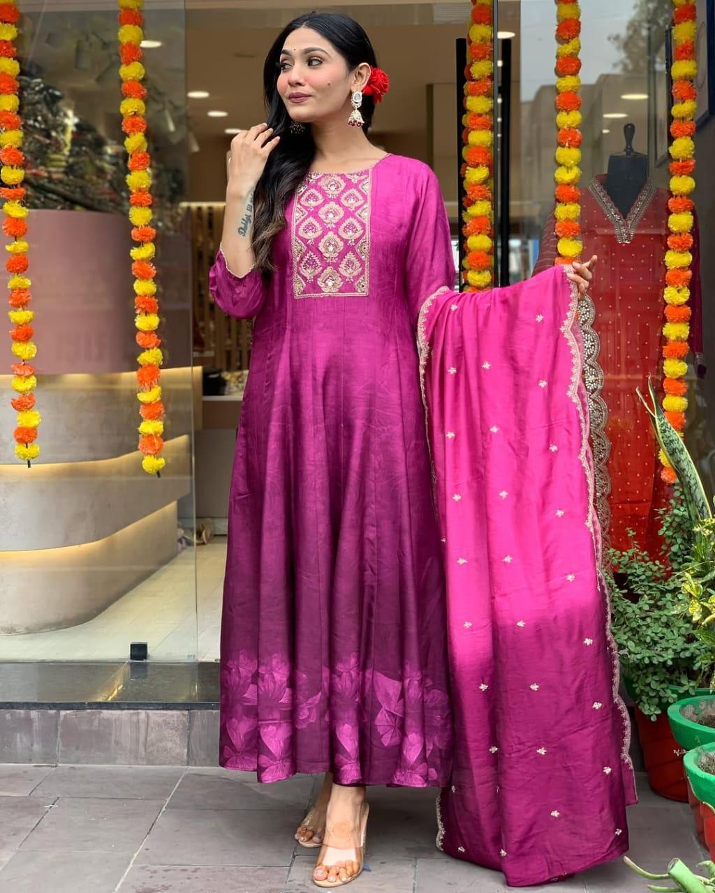 Rani Anarkali Suit with Organza Dupatta - Ramya