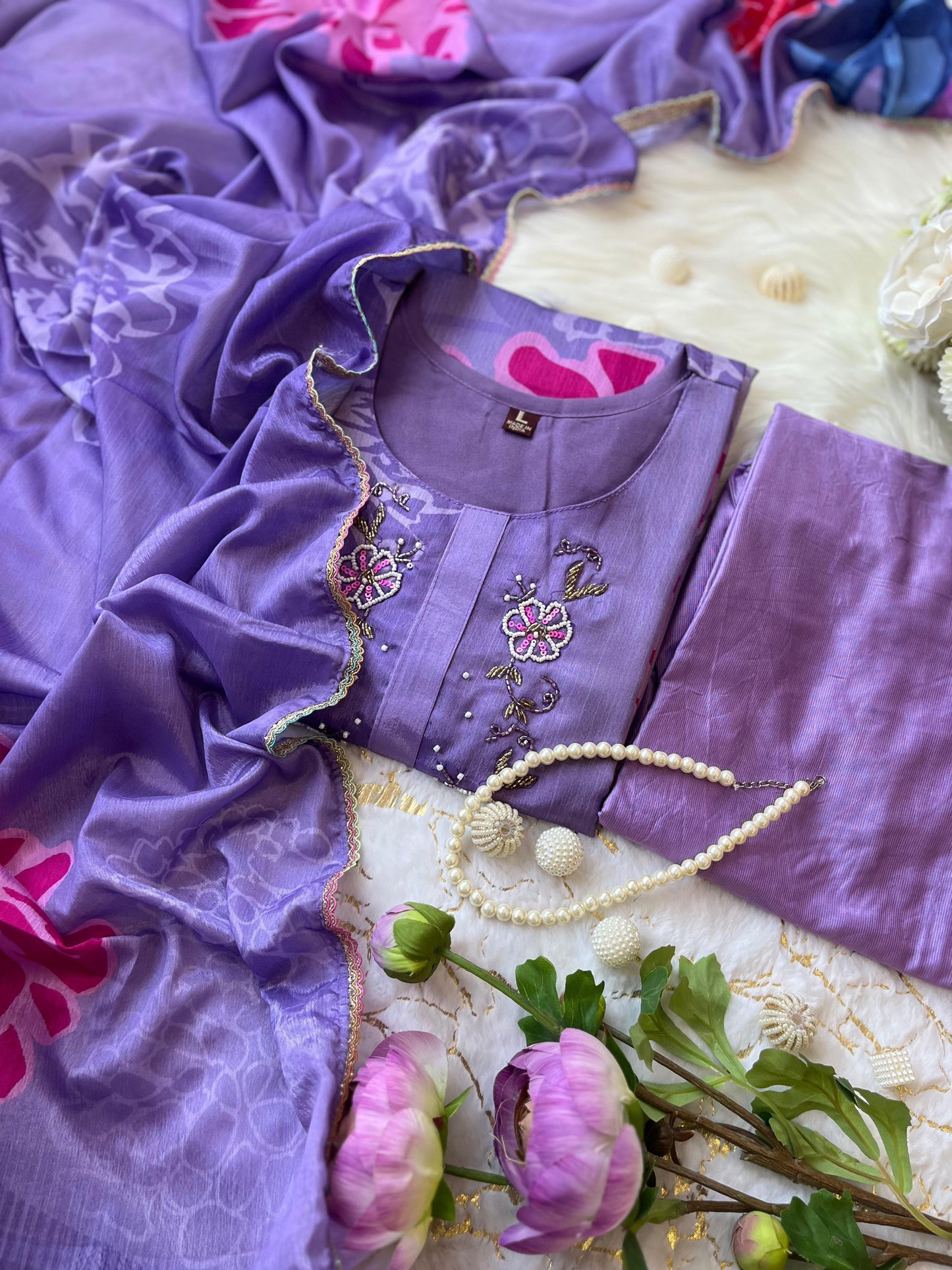 Lilac Tissue Kurta Set - Ramya