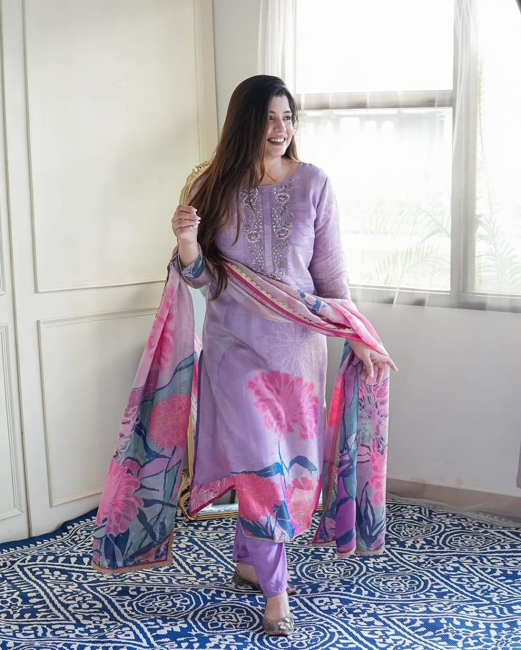Lilac Tissue Kurta Set - Ramya