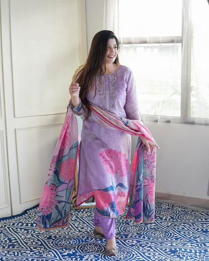 Lilac Tissue Kurta Set - Ramya