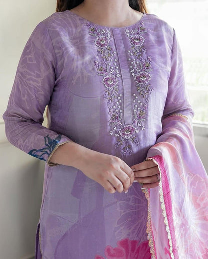 Lilac Tissue Kurta Set - Ramya